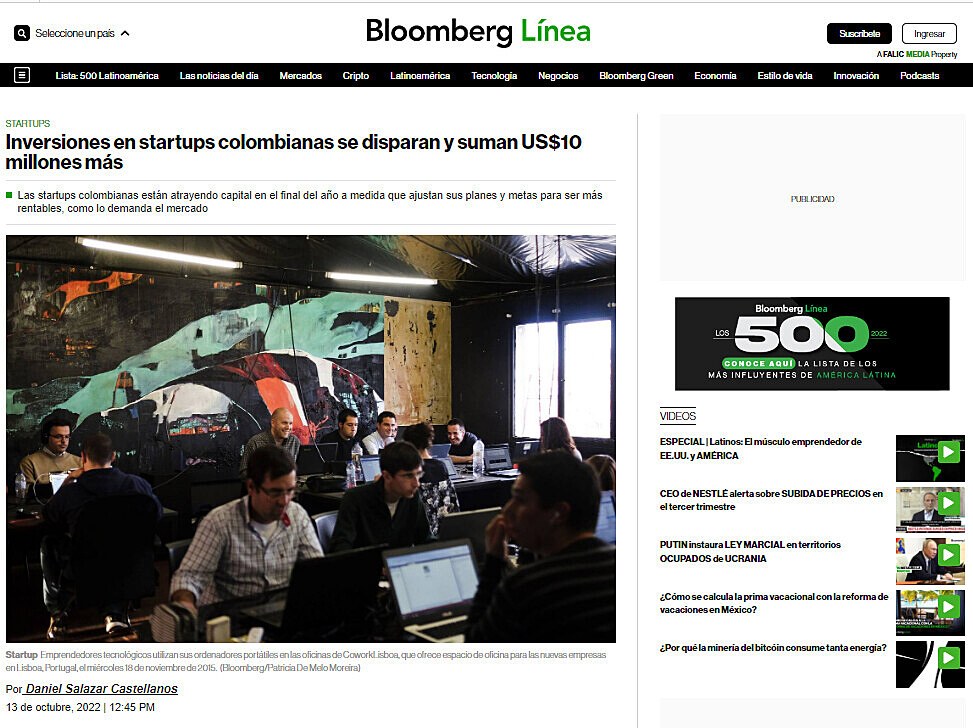 Inversiones en startups colombianas se disparan y suman US$10 millones ms